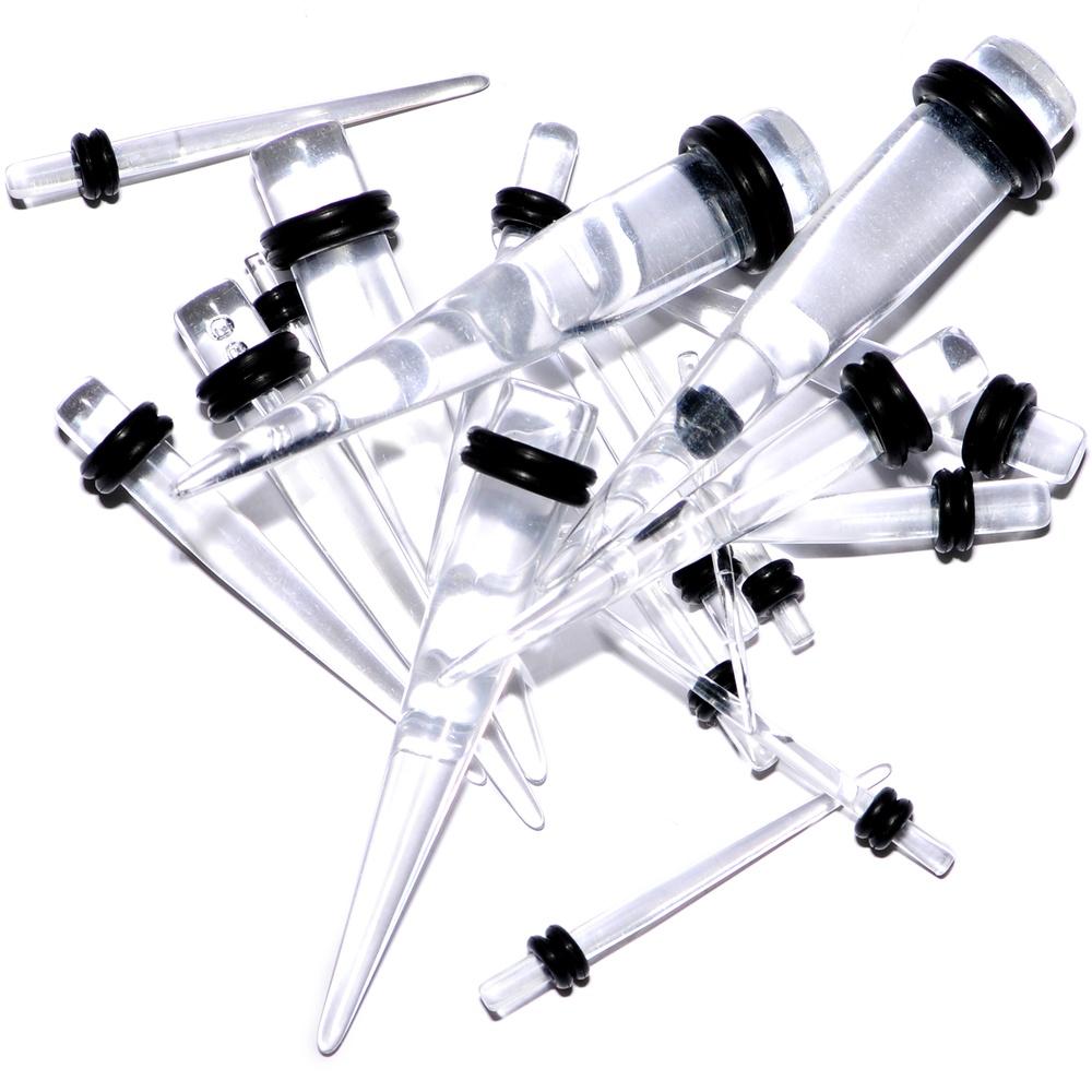 BodyCandy 14G to 00G 18 Piece Set Ear Stretching Kit in Clear Acrylic — detail close-up
