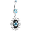 BodyCandy Aqua Gem Fantasy in Bloom Light Blue Rose Flower Dangle Belly Ring — main product shot