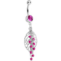 BodyCandy Pink Gem Delicate Beaded Leaf Dangle Belly Ring — main product shot