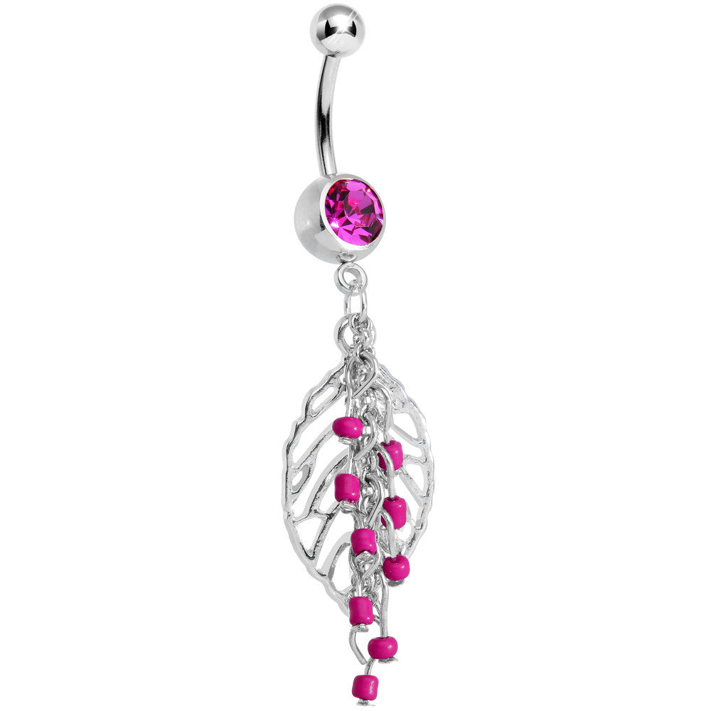 BodyCandy Pink Gem Delicate Beaded Leaf Dangle Belly Ring — main product shot
