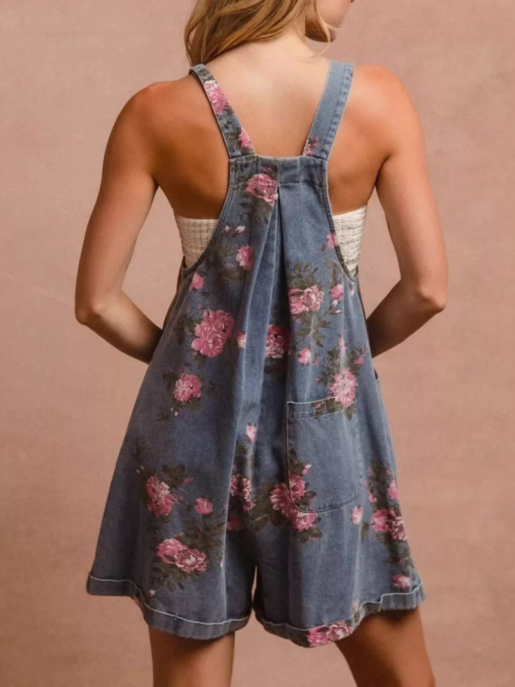 Floral Print Denim Overalls