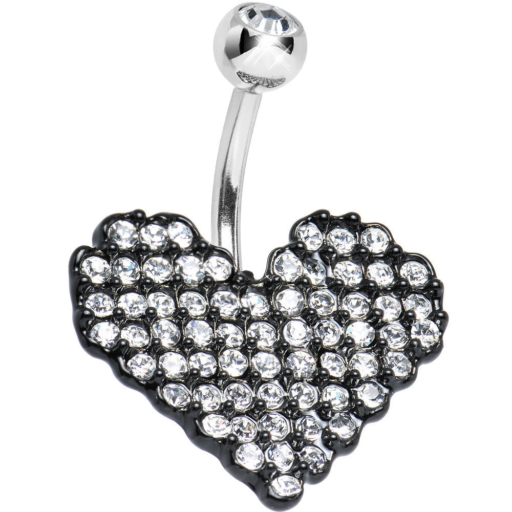 BodyCandy Clear Gem Paved Black Valentine Heart Belly Ring — main product shot