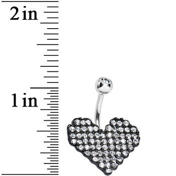 BodyCandy Clear Gem Paved Black Valentine Heart Belly Ring — detail close-up