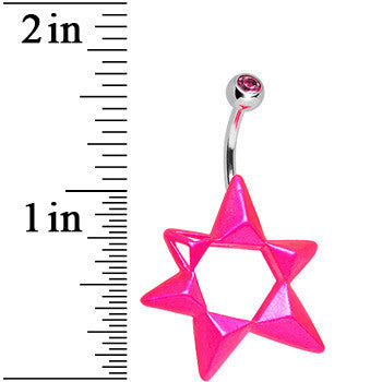 BodyCandy Pink Gem Neon Modern Star of David Belly Ring — detail close-up