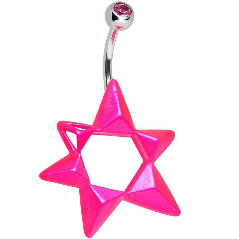 BodyCandy Pink Gem Neon Modern Star of David Belly Ring — main product shot