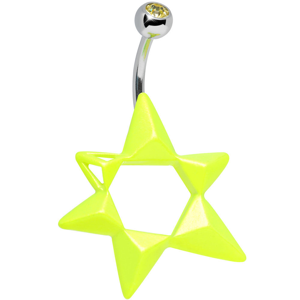 BodyCandy Yellow Gem Neon Modern Star of David Belly Ring — main product shot