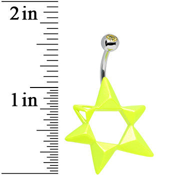 BodyCandy Yellow Gem Neon Modern Star of David Belly Ring — detail close-up