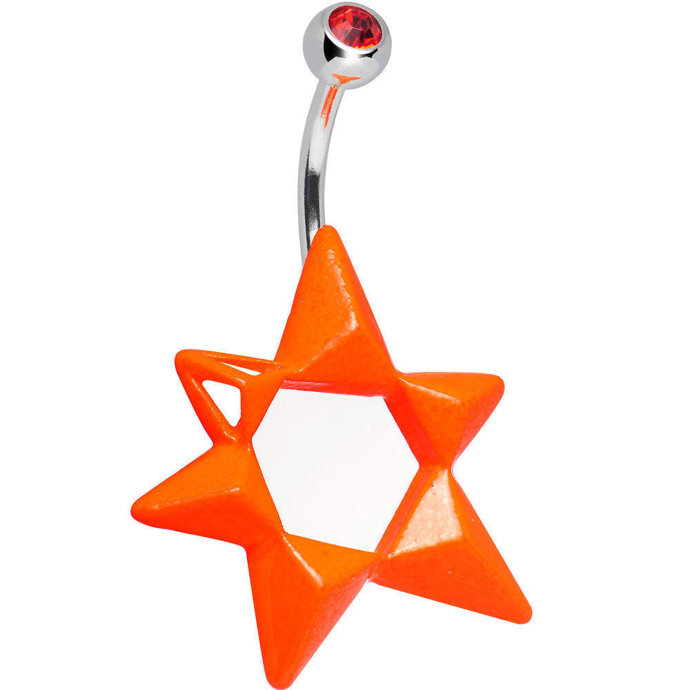 BodyCandy Orange Gem Neon Modern Star of David Belly Ring — main product shot