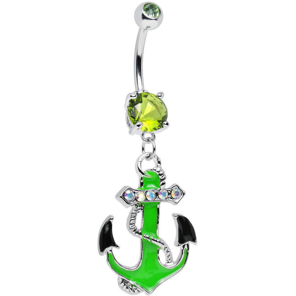 BodyCandy Green Aurora Gem Neon Black Tipped Anchor Dangle Belly Ring — main product shot