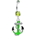 BodyCandy Green Aurora Gem Neon Black Tipped Anchor Dangle Belly Ring — main product shot
