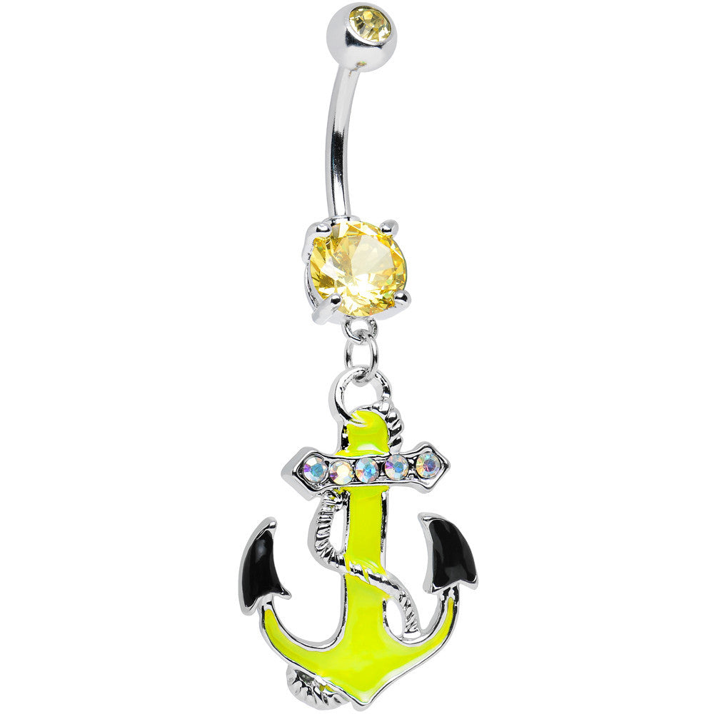 BodyCandy Yellow Aurora Gem Neon Black Tipped Anchor Dangle Belly Ring — main product shot