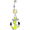 BodyCandy Yellow Aurora Gem Neon Black Tipped Anchor Dangle Belly Ring — main product shot