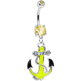 Yellow Aurora Gem Neon Black Tipped Anchor Dangle Belly Ring