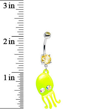 BodyCandy Yellow Aurora Gem Neon Baby Octopus Dangle Belly Ring — detail close-up