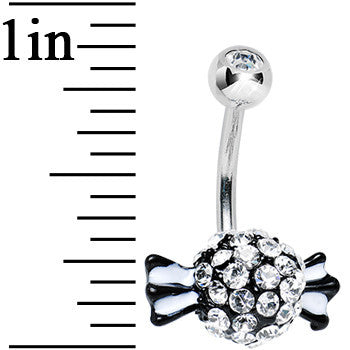 BodyCandy Crystalline Gem Paved Black and White Piece of Candy Belly Ring — detail close-up