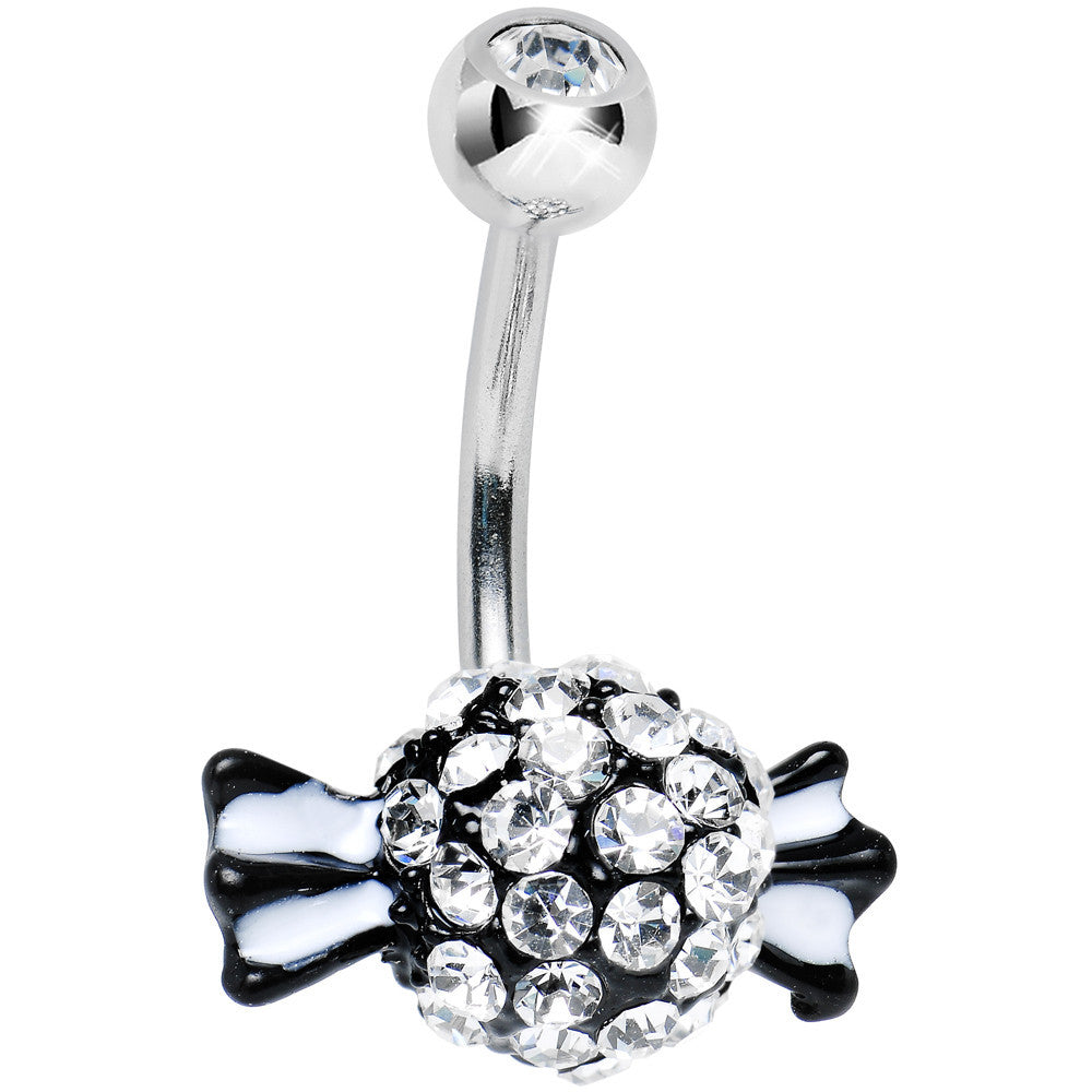 BodyCandy Crystalline Gem Paved Black and White Piece of Candy Belly Ring — main product shot