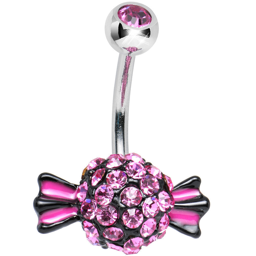 BodyCandy Crystalline Gem Paved Pink and Black Piece of Candy Belly Ring — main product shot