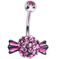 BodyCandy Crystalline Gem Paved Pink and Black Piece of Candy Belly Ring — main product shot