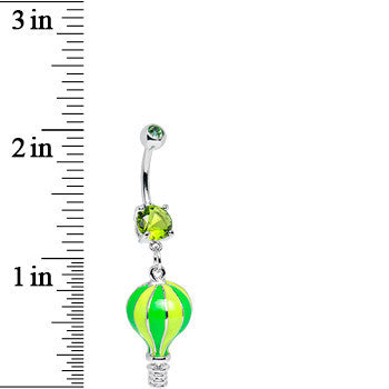 BodyCandy Green Gem Yellow and Green Neon Hot Air Balloon Dangle Belly Ring — detail close-up