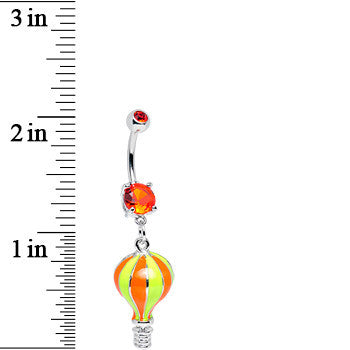 BodyCandy Orange Gem Yellow and Orange Neon Hot Air Balloon Dangle Belly Ring — detail close-up