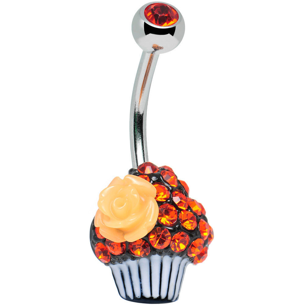 BodyCandy Orange Gem Paved Rose Flower Topped Cupcake Belly Ring — main product shot