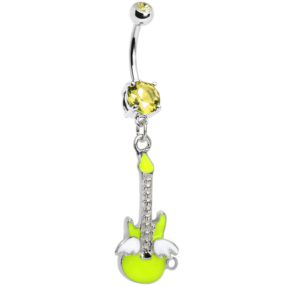 BodyCandy Double Yellow Gem Goddess of Rock Neon Guitar Dangle Belly Ring — main product shot