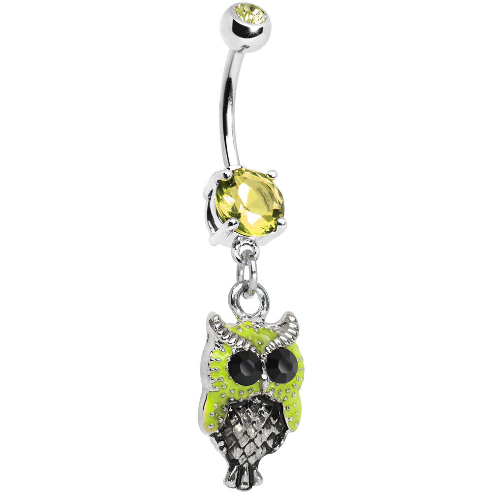 BodyCandy Yellow Gem Yellow Neon Hoot Owl Dangle Belly Ring — main product shot