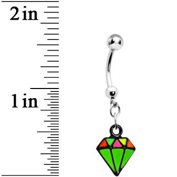 BodyCandy Green Neon Enamel Diamond Dangle Belly Button Ring — detail close-up