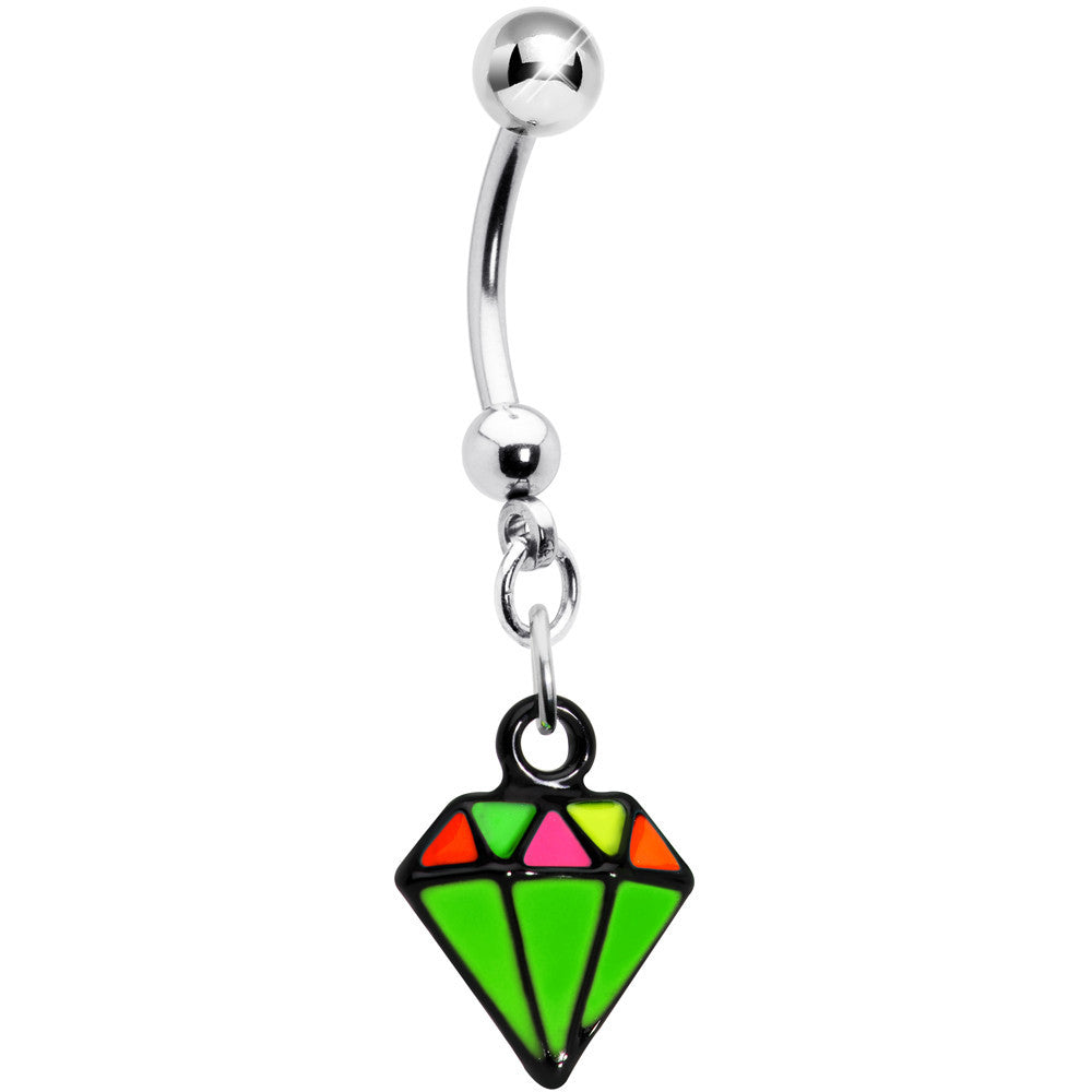 BodyCandy Green Neon Enamel Diamond Dangle Belly Button Ring — main product shot
