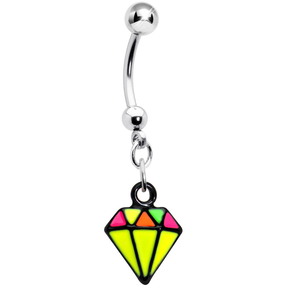 BodyCandy Yellow Neon Enamel Diamond Dangle Belly Button Ring — main product shot