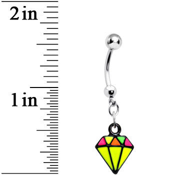 BodyCandy Yellow Neon Enamel Diamond Dangle Belly Button Ring — detail close-up
