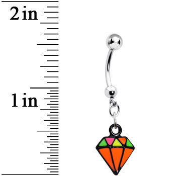 BodyCandy Orange Neon Enamel Diamond Dangle Belly Button Ring — detail close-up