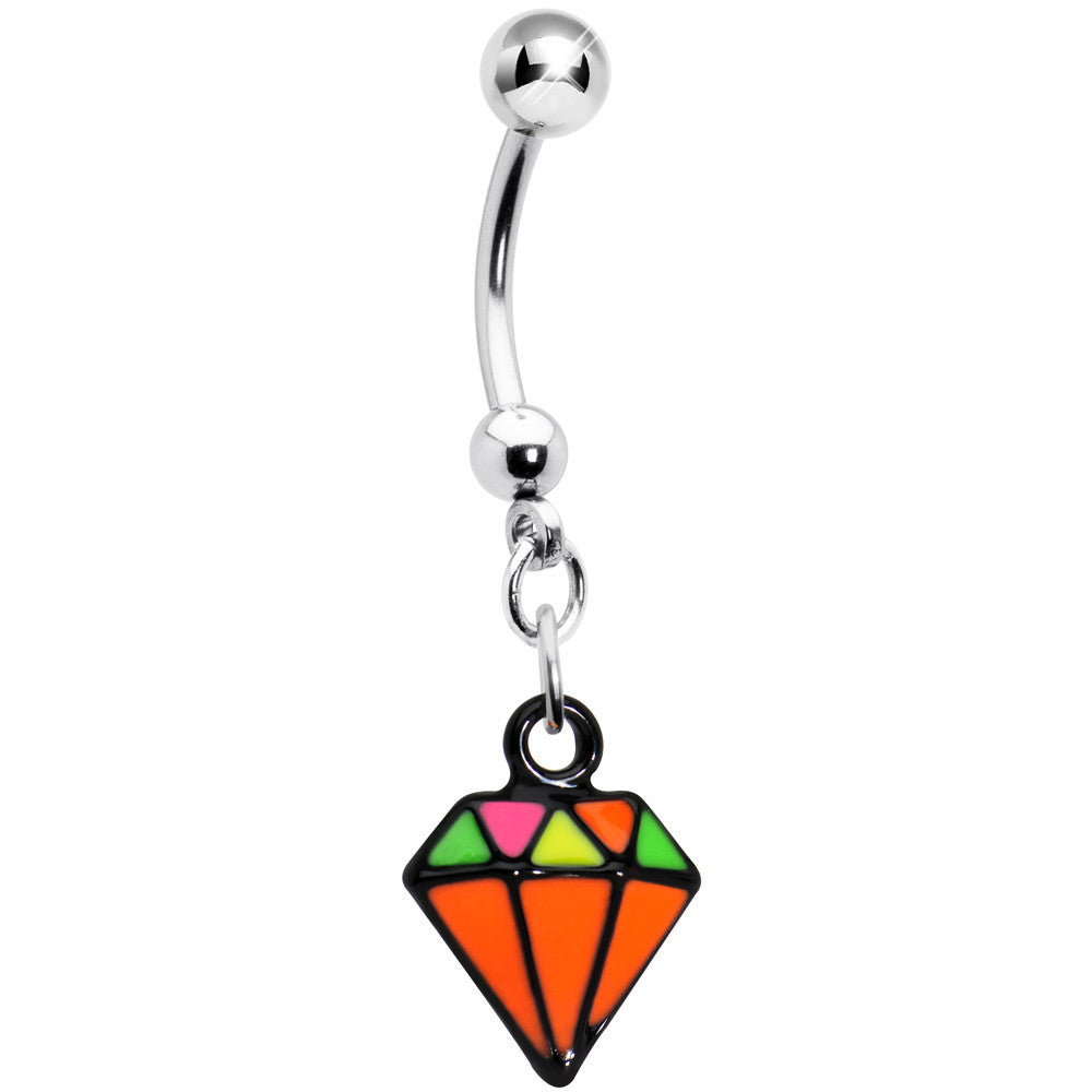 BodyCandy Orange Neon Enamel Diamond Dangle Belly Button Ring — main product shot