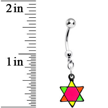 BodyCandy Pink Neon Enamel Star of David Dangle Belly Button Ring — detail close-up