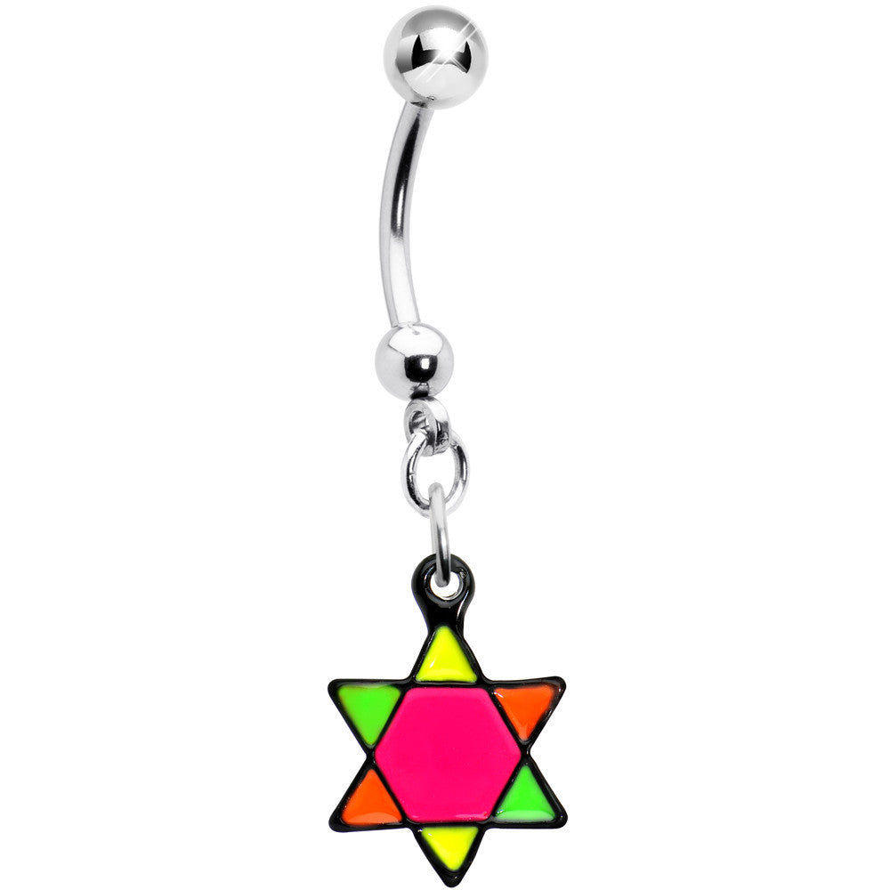 BodyCandy Pink Neon Enamel Star of David Dangle Belly Button Ring — main product shot