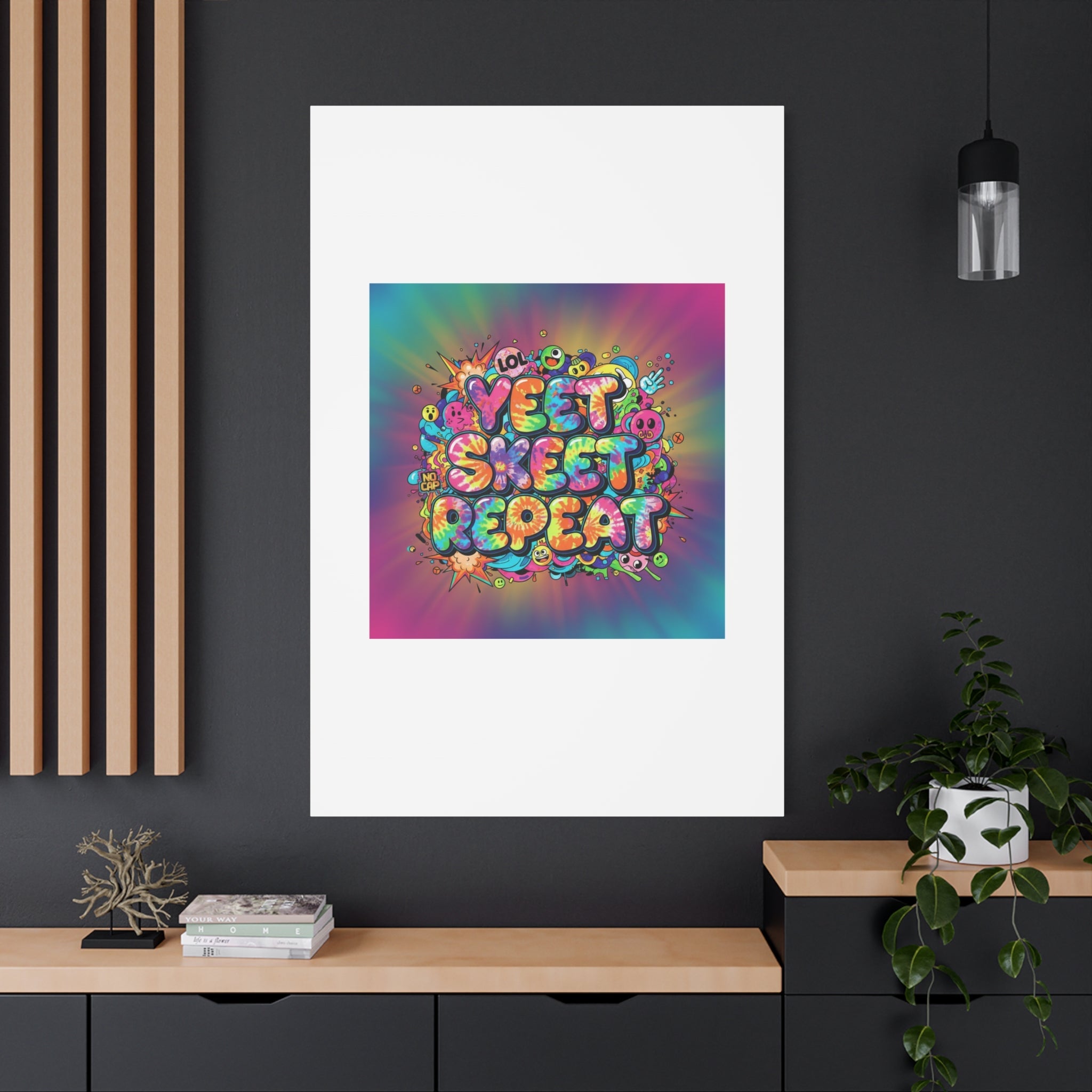 Yeet Skeet Repeat Canvas | Slogan & Glitch Graphic, Meme Phrase Wall Art