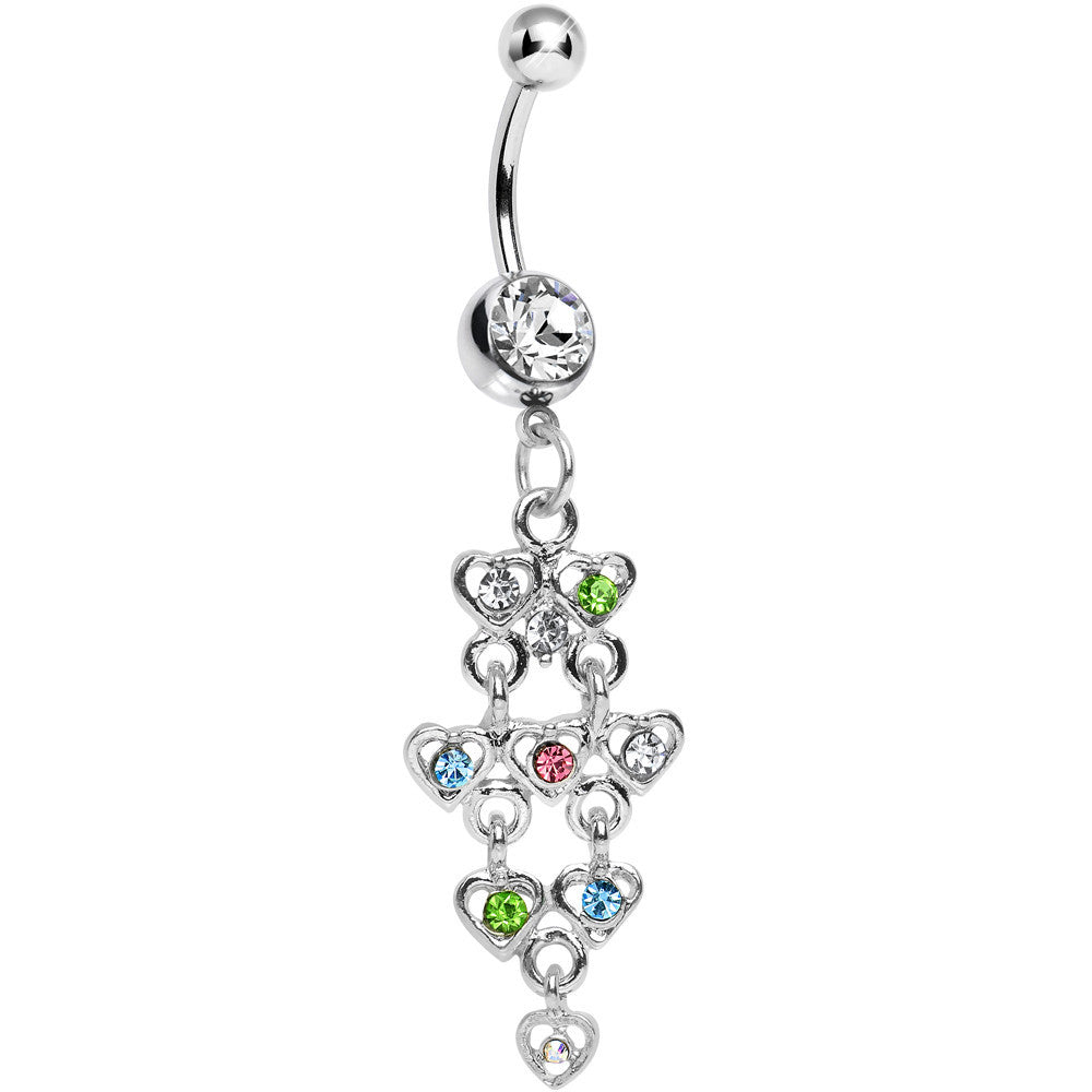 BodyCandy Clear Gem Rainbow Hearts Dangle Belly Ring — main product shot