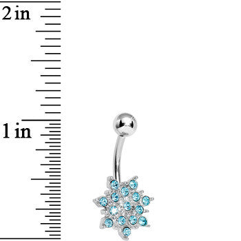 BodyCandy Aqua Gem Sparkling Snowflake Belly Ring — detail close-up