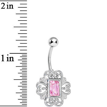 BodyCandy Pink Gem Filigree Frame Belly Ring — detail close-up