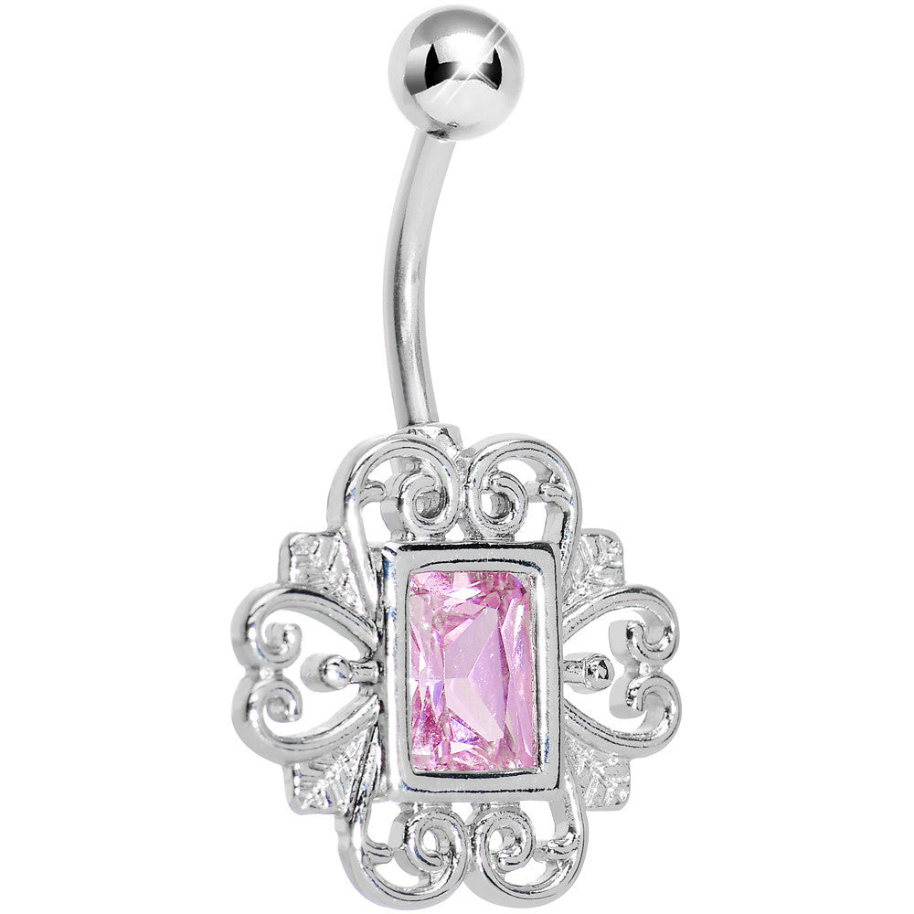 BodyCandy Pink Gem Filigree Frame Belly Ring — main product shot