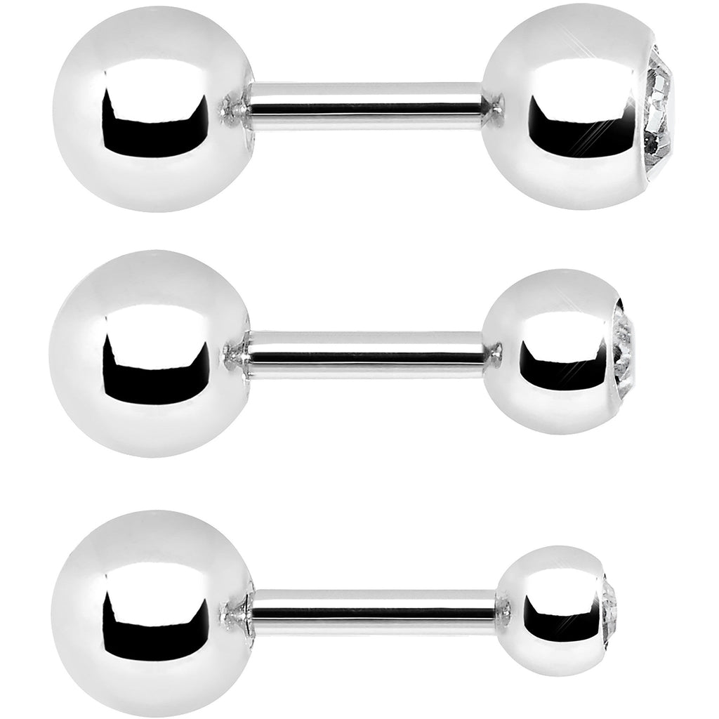 BodyCandy 16G 1/4 Clear Gem Cartilage Tragus Barbell Set of 3 — detail close-up