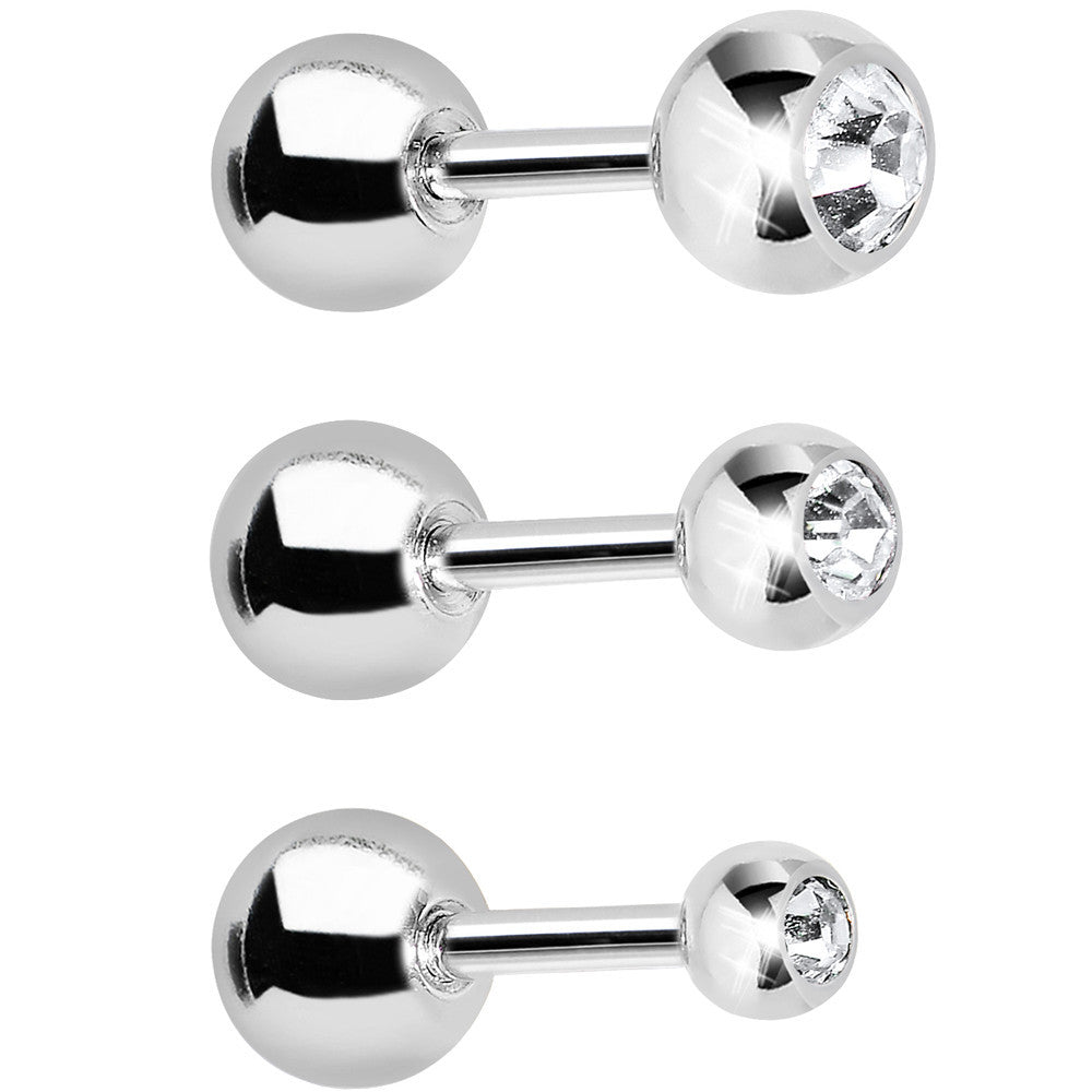 BodyCandy 16G 1/4 Clear Gem Cartilage Tragus Barbell Set of 3 — main product shot