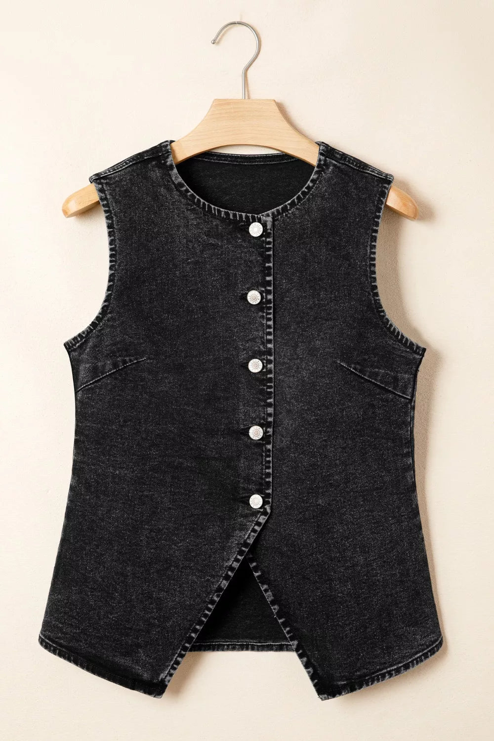 Vintage Wash Button-Down Denim Vest