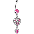 BodyCandy Pink Gem Double Fancy Hollow Heart Dangle Belly Ring — main product shot