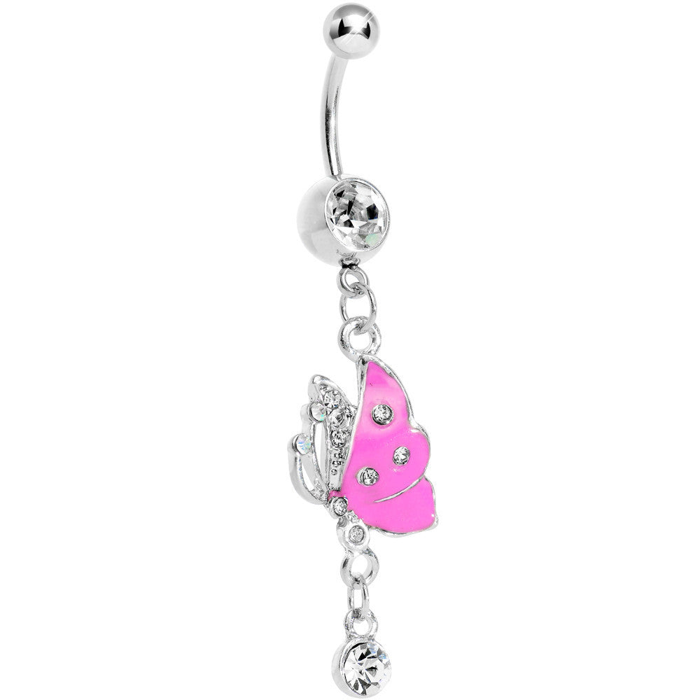 BodyCandy Clear Gem Pink Wing Butterfly Dangle Belly Ring — main product shot