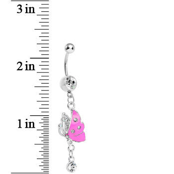 BodyCandy Clear Gem Pink Wing Butterfly Dangle Belly Ring — detail close-up