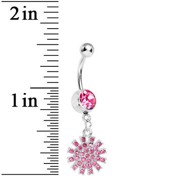 BodyCandy Pink Gem Summertime Sunburst Dangle Belly Ring — detail close-up