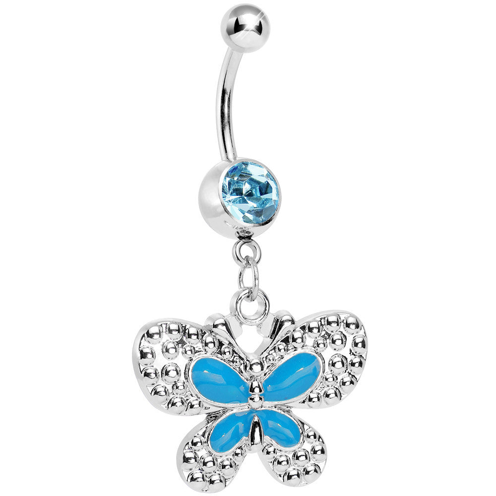 BodyCandy Aqua Gem Studded Wing Aqua Butterfly Dangle Belly Ring — main product shot
