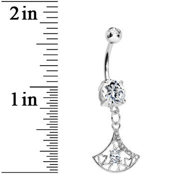 BodyCandy Crystalline Gem Inverse Filigree Fan Dangle Belly Ring — detail close-up