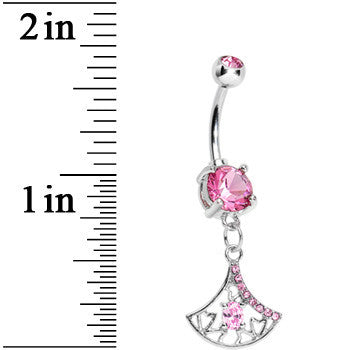 BodyCandy Pink Gem Inverse Filigree Fan Dangle Belly Ring — detail close-up